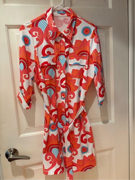 J Mclaughlin Dresses & Skirts - Vibrant Floral Shirt Midi Dress in Orange & White